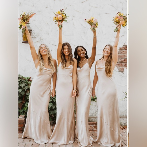 NWOT Show me your Mumu- Tuscany Maxi Slip Dress- Champagne Luxe Satin - Picture 6 of 16